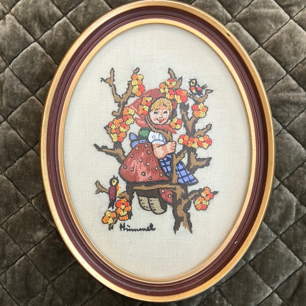 Hummel Framed Needlepoint Picture Girl in a Swing